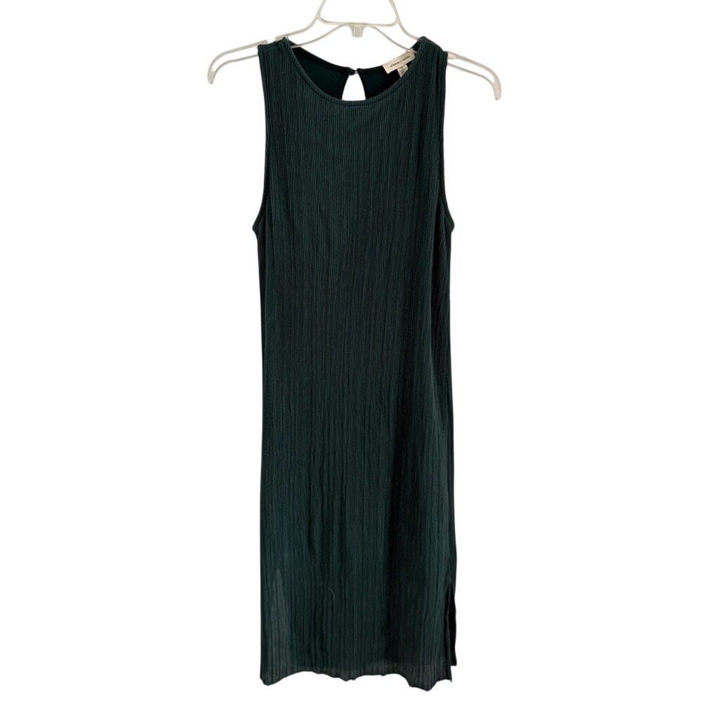 Silence + Noise Forest Green Pleated Keyhole Back Sleeveless Shift Dress Small
